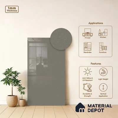 LM 21468 Sober Silver 8 ft x 4 ft Glossy Finish Decorative Laminate - 1 mm | Suitable for Living Room, Kitchen, Office