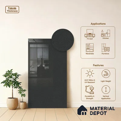 LM 21469 GraPhite Grey 8 ft x 4 ft Glossy Finish Decorative Laminate - 1 mm | Suitable for Living Room, Kitchen, Office