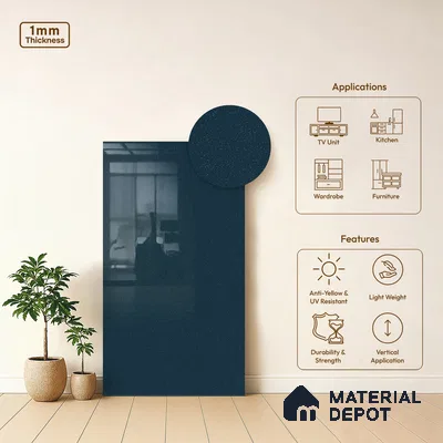 LM 21472 Folk Blue 8 ft x 4 ft Glossy Finish Decorative Laminate - 1 mm | Suitable for Living Room, Kitchen, Office