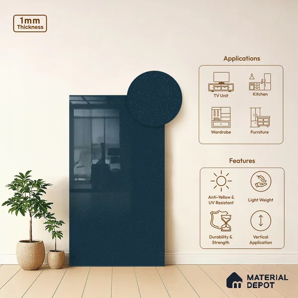 LM 21472 Folk Blue 8 ft x 4 ft Glossy Finish Decorative Laminate - 1 mm | Suitable for Living Room, Kitchen, Office
