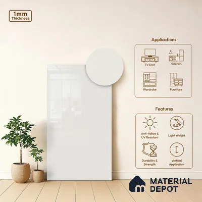 LM 21473 Snow White 8 ft x 4 ft Glossy Finish Decorative Laminate - 1 mm | Suitable for Living Room, Kitchen, Office