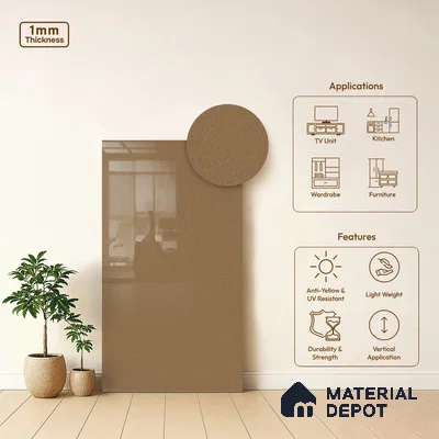 LM 21474 Sunset Gold 8 ft x 4 ft Glossy Finish Decorative Laminate - 1 mm | Suitable for Living Room, Kitchen, Office
