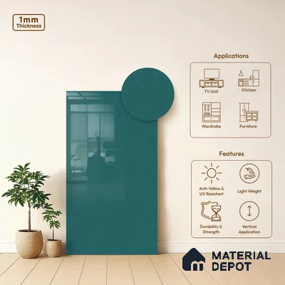 LM 21475 Paris Green 8 ft x 4 ft Glossy Finish Decorative Laminate - 1 mm | Suitable for Living Room, Kitchen, Office