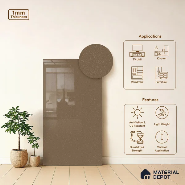 AM PC13 IPhone Gold 8 ft x 4 ft Glossy Finish Decorative Laminate - 1 mm | Suitable for Living Room, Kitchen, Office