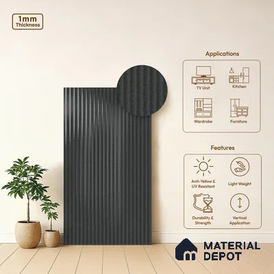 Fluted Solid Color Look LM 21478 Graphite Grey 8 ft x 4 ft Glossy Finish Decorative Laminate - 1 mm | Suitable for TV Unit, Wardrobe, Kitchen Cabinets