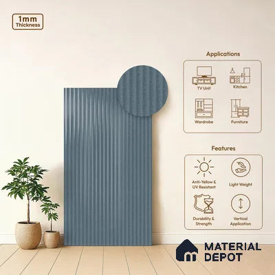 Fluted Solid Color Look LM 21479 Summery Sky 8 ft x 4 ft Glossy Finish Decorative Laminate - 1 mm | Suitable for TV Unit, Wardrobe, Kitchen Cabinets