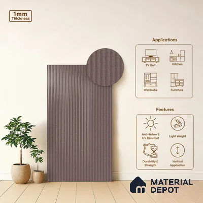 Fluted Solid Color Look LM 21481 Americano 8 ft x 4 ft Glossy Finish Decorative Laminate - 1 mm | Suitable for TV Unit, Wardrobe, Kitchen Cabinets