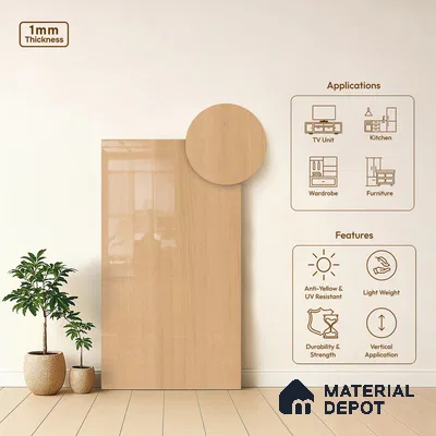 Wooden Look LM 21482 Barley Birch 8 ft x 4 ft Glossy Finish Decorative Laminate - 1 mm | Suitable for TV Unit, Wardrobe, Kitchen Cabinets