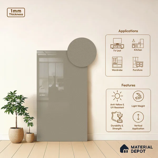 LM 21547 Sandy Beige 8ft x 4ft High Gloss Finish Decorative Laminate - 1 mm | Suitable for TV Unit, Wardrobe, Kitchen Cabinets