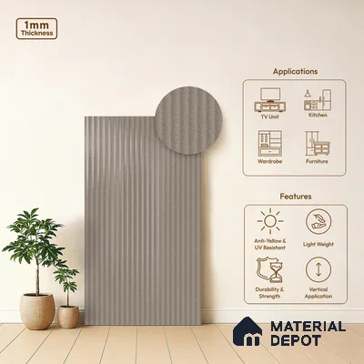 Fluted Solid Color Look LM 21548 Perfect Beige 8ft x 4ft Glossy Finish Decorative Laminate - 1 mm | Suitable for TV Unit, Wardrobe, Kitchen Cabinets