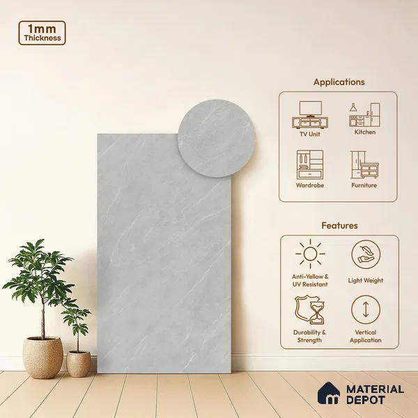 Stone Look LM 21549 Silver Venetion 8ft x 4ft Texture Finish Decorative Laminate - 1 mm | Suitable for TV Unit, Wardrobe, Kitchen Cabinets