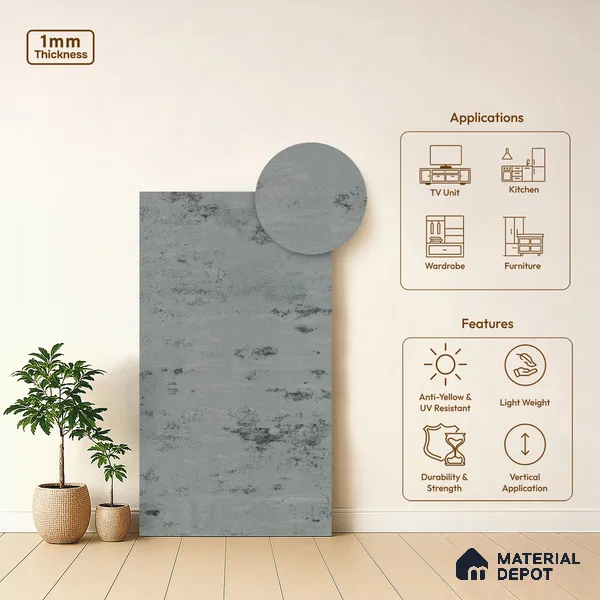 Stone Look LM 21550 Grey Carrara 8ft x 4ft Texture Finish Decorative Laminate - 1 mm | Suitable for TV Unit, Wardrobe, Kitchen Cabinets
