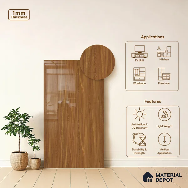 Wooden Look LM 21559 Rustic Honey 8ft x 4ft Texture Finish Decorative Laminate - 1 mm | Suitable for TV Unit, Wardrobe, Kitchen Cabinets