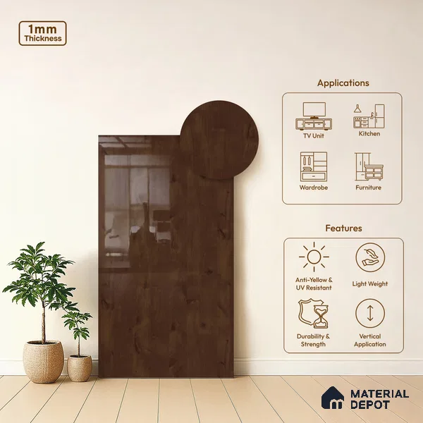 Wooden Look LM 21592 Glowing Oak 8ft x 4ft High Gloss Finish Decorative Laminate - 1 mm | Suitable for TV Unit, Wardrobe, Kitchen Cabinets