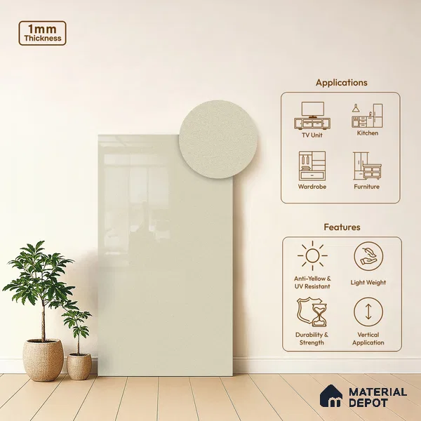 LM 21597 Frosty White 8ft x 4ft High Gloss Finish Decorative Laminate - 1 mm | Suitable for Living Room, Kitchen, Office