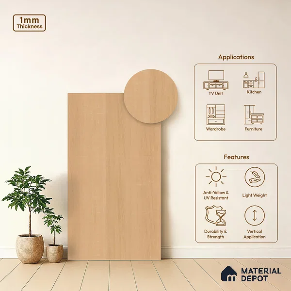 Wooden Look LM 21620 Barley Birch 8ft x 4ft Suede Finish Decorative Laminate - 1 mm | Suitable for TV Unit, Wardrobe, Kitchen Cabinets