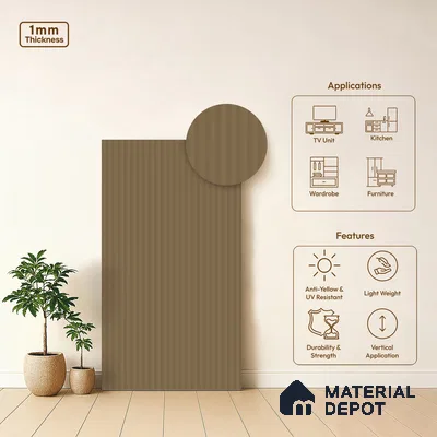 Fluted Solid Color Look LM 21630 Khakhi Brown 8ft x 4ft Texture Finish Decorative Laminate - 1 mm | Suitable for TV Unit, Wardrobe, Kitchen Cabinets