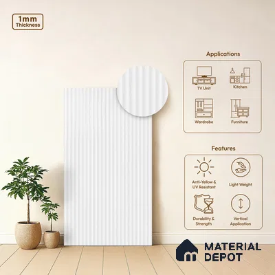 Fluted Solid Color Look LM 21631 Pearl  8ft x 4ft Glossy Finish Decorative Laminate - 1 mm | Suitable for TV Unit, Wardrobe, Kitchen Cabinets