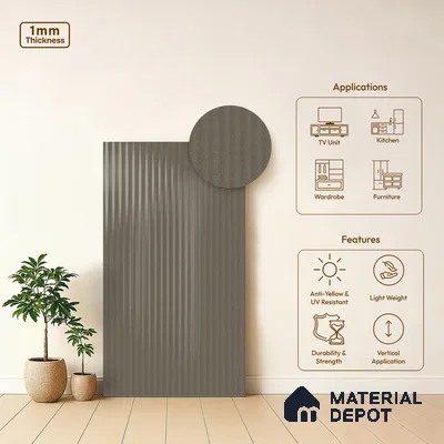 Fluted Solid Color Look LM 21632 Sober Silver 8ft x 4ft Glossy Finish Decorative Laminate - 1 mm | Suitable for TV Unit, Wardrobe, Kitchen Cabinets