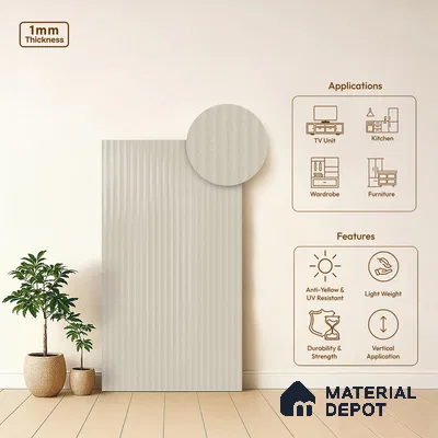 Fluted Solid Color Look LM 21634 Snow White 8ft x 4ft Glossy Finish Decorative Laminate - 1 mm | Suitable for TV Unit, Wardrobe, Kitchen Cabinets