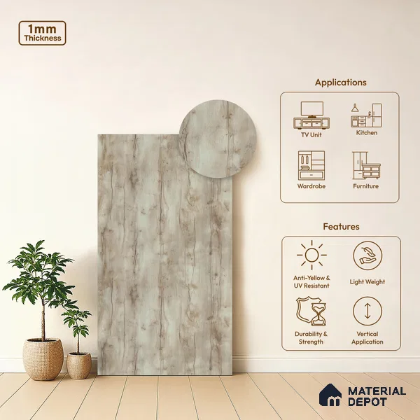 Wooden Look LM 22786 8 ft x 4 ft Texture Finish Decorative Laminate - 1 mm | Suitable for TV Unit, Wardrobe, Kitchen Cabinets