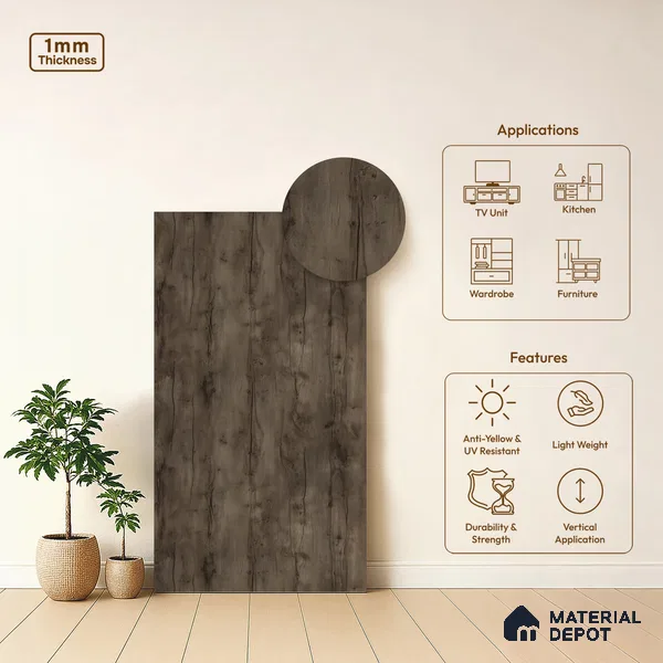 Wooden Look LM 22787 8 ft x 4 ft Texture Finish Decorative Laminate - 1 mm | Suitable for TV Unit, Wardrobe, Kitchen Cabinets