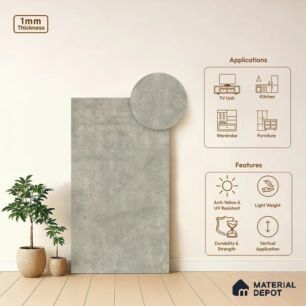 Stone Look LM 22788 8 ft x 4 ft Texture Finish Decorative Laminate - 1 mm | Suitable for TV Unit, Wardrobe, Kitchen Cabinets