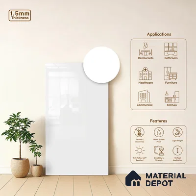 GA 4001 8 ft x 4 ft High Gloss Finish 6H Antiscratch Acrylic Laminate - 1.5 mm | Suitable for Living Room, Kitchen, Office | Matching Edgeband Code EB 4001