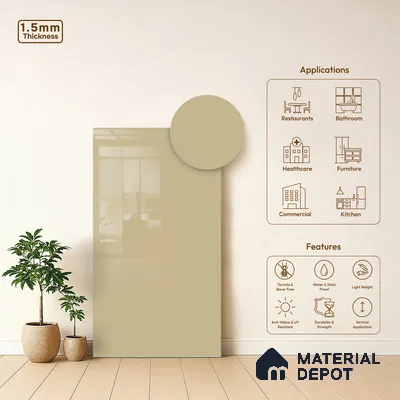 GA 4002 8 ft x 4 ft High Gloss Finish 6H Antiscratch Acrylic Laminate - 1.5 mm | Suitable for Living Room, Kitchen, Office | Matching Edgeband Code EB 4002