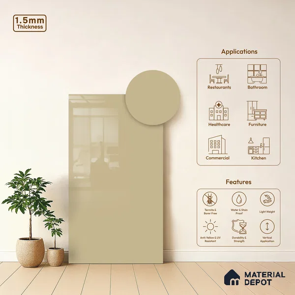 GA 4002 8 ft x 4 ft High Gloss Finish 6H Antiscratch Acrylic Laminate - 1.5 mm | Suitable for Living Room, Kitchen, Office | Matching Edgeband Code EB 4002