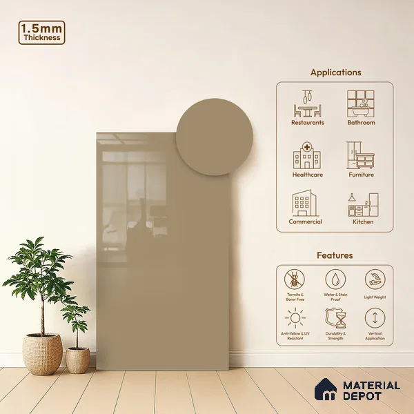 GA 4003 8 ft x 4 ft High Gloss Finish 6H Antiscratch Acrylic Laminate - 1.5 mm | Suitable for Living Room, Kitchen, Office | Matching Edgeband Code EB 4003