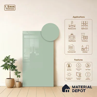 GA 4004 8 ft x 4 ft High Gloss Finish 6H Antiscratch Acrylic Laminate - 1.5 mm | Suitable for Living Room, Kitchen, Office | Matching Edgeband Code EB 4004