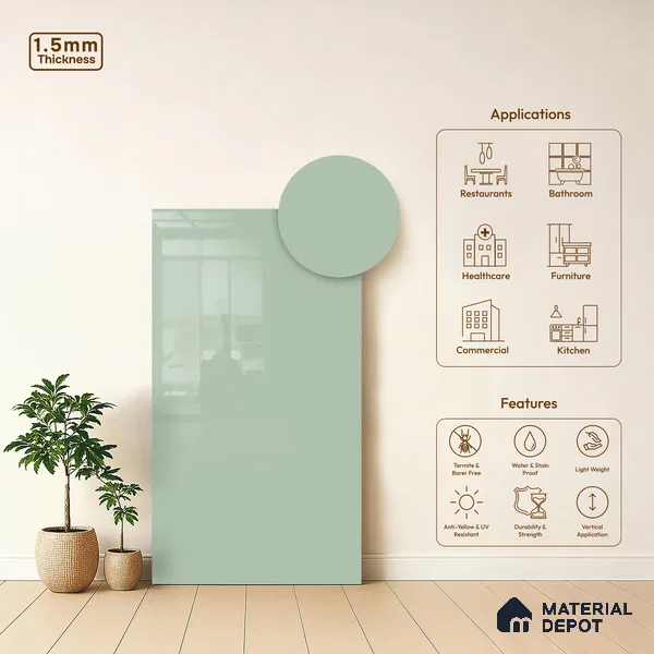 GA 4004 8 ft x 4 ft High Gloss Finish 6H Antiscratch Acrylic Laminate - 1.5 mm | Suitable for Living Room, Kitchen, Office | Matching Edgeband Code EB 4004