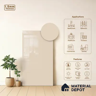 GA 4007 8 ft x 4 ft High Gloss Finish 6H Antiscratch Acrylic Laminate - 1.5 mm | Suitable for Living Room, Kitchen, Office | Matching Edgeband Code EB 4007