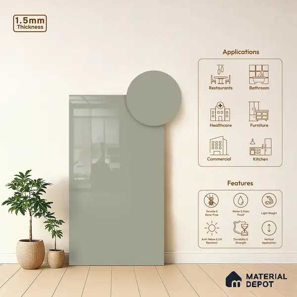 GA 4008 8 ft x 4 ft High Gloss Finish 6H Antiscratch Acrylic Laminate - 1.5 mm | Suitable for Living Room, Kitchen, Office | Matching Edgeband Code EB 4008