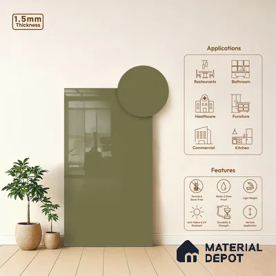 GA 4009 8 ft x 4 ft High Gloss Finish 6H Antiscratch Acrylic Laminate - 1.5 mm | Suitable for Living Room, Kitchen, Office | Matching Edgeband Code EB 4009
