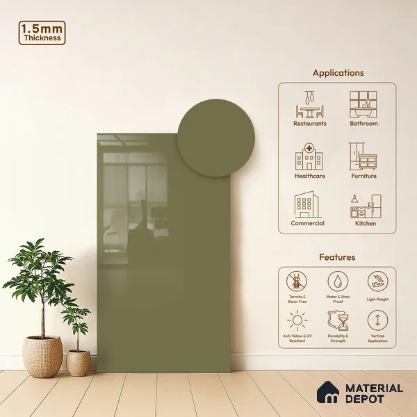 GA 4009 8 ft x 4 ft High Gloss Finish 6H Antiscratch Acrylic Laminate - 1.5 mm | Suitable for Living Room, Kitchen, Office | Matching Edgeband Code EB 4009