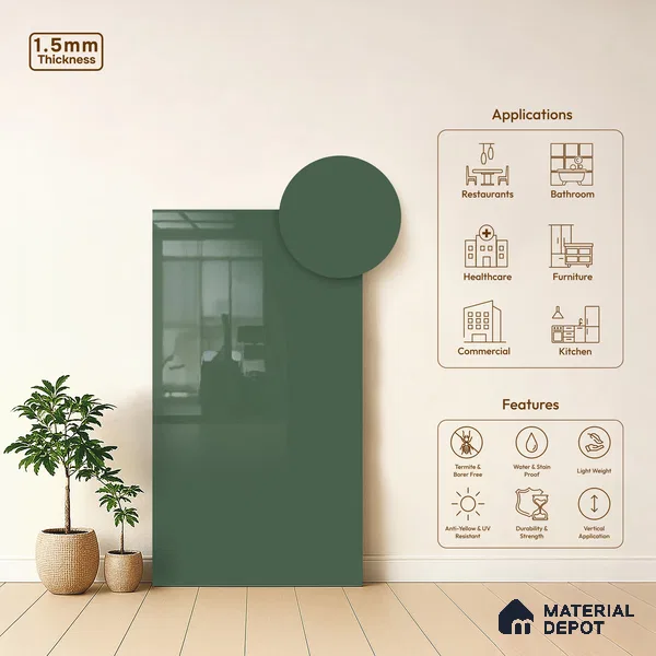 GA 4011 8 ft x 4 ft High Gloss Finish 6H Antiscratch Acrylic Laminate - 1.5 mm | Suitable for Living Room, Kitchen, Office | Matching Edgeband Code EB 4011
