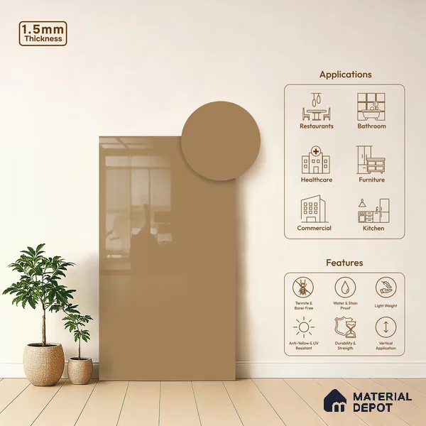 GA 4020 8 ft x 4 ft High Gloss Finish 6H Antiscratch Acrylic Laminate - 1.5 mm | Suitable for Living Room, Kitchen, Office | Matching Edgeband Code EB 4020