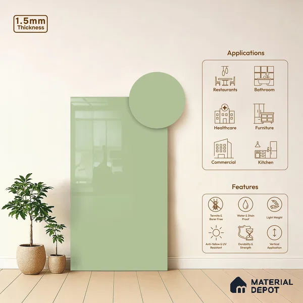 GA 4023 8 ft x 4 ft High Gloss Finish 6H Antiscratch Acrylic Laminate - 1.5 mm | Suitable for Living Room, Kitchen, Office | Matching Edgeband Code EB 4023