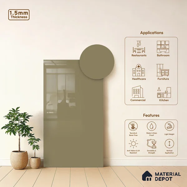 GA 4027 8 ft x 4 ft High Gloss Finish 6H Antiscratch Acrylic Laminate - 1.5 mm | Suitable for Living Room, Kitchen, Office | Matching Edgeband Code EB 4027