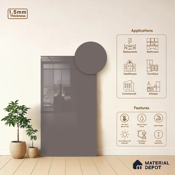 GA 4031 8 ft x 4 ft High Gloss Finish 6H Antiscratch Acrylic Laminate - 1.5 mm | Suitable for Living Room, Kitchen, Office | Matching Edgeband Code EB 4031