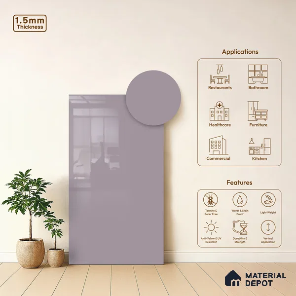 GA 4032 8 ft x 4 ft High Gloss Finish 6H Antiscratch Acrylic Laminate - 1.5 mm | Suitable for Living Room, Kitchen, Office | Matching Edgeband Code EB 4032