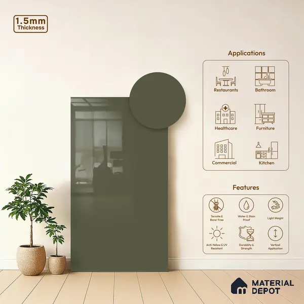 GA 4033 8 ft x 4 ft High Gloss Finish 6H Antiscratch Acrylic Laminate - 1.5 mm | Suitable for Living Room, Kitchen, Office | Matching Edgeband Code EB 4033