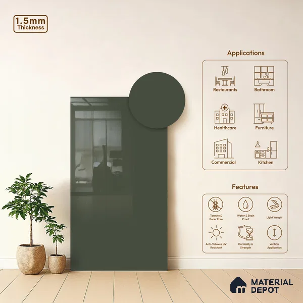 GA 4034 8 ft x 4 ft High Gloss Finish 6H Antiscratch Acrylic Laminate - 1.5 mm | Suitable for Living Room, Kitchen, Office | Matching Edgeband Code EB 4034