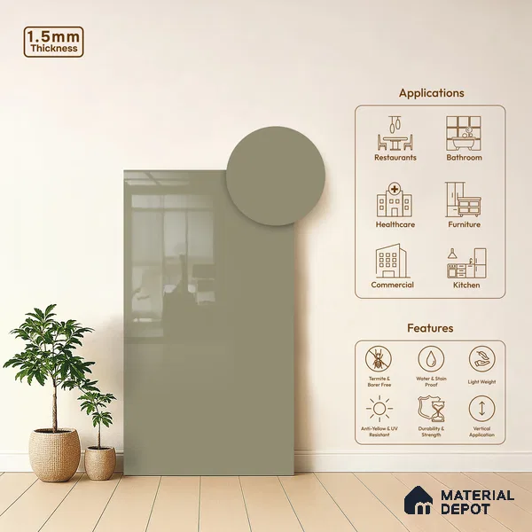 GA 4036 8 ft x 4 ft High Gloss Finish 6H Antiscratch Acrylic Laminate - 1.5 mm | Suitable for Living Room, Kitchen, Office | Matching Edgeband Code EB 4036