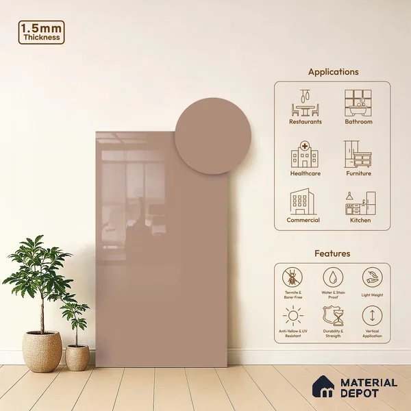 GA 4037 8 ft x 4 ft High Gloss Finish 6H Antiscratch Acrylic Laminate - 1.5 mm | Suitable for Living Room, Kitchen, Office | Matching Edgeband Code EB 4037