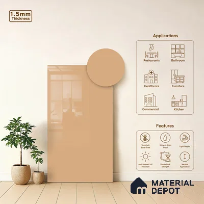 GA 4038 8 ft x 4 ft High Gloss Finish 6H Antiscratch Acrylic Laminate - 1.5 mm | Suitable for Living Room, Kitchen, Office | Matching Edgeband Code EB 4038