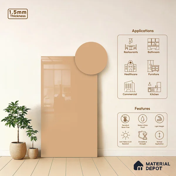 GA 4038 8 ft x 4 ft High Gloss Finish 6H Antiscratch Acrylic Laminate - 1.5 mm | Suitable for Living Room, Kitchen, Office | Matching Edgeband Code EB 4038