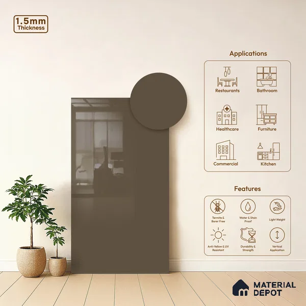 GA 4040 8 ft x 4 ft High Gloss Finish 6H Antiscratch Acrylic Laminate - 1.5 mm | Suitable for Living Room, Kitchen, Office | Matching Edgeband Code EB 4040